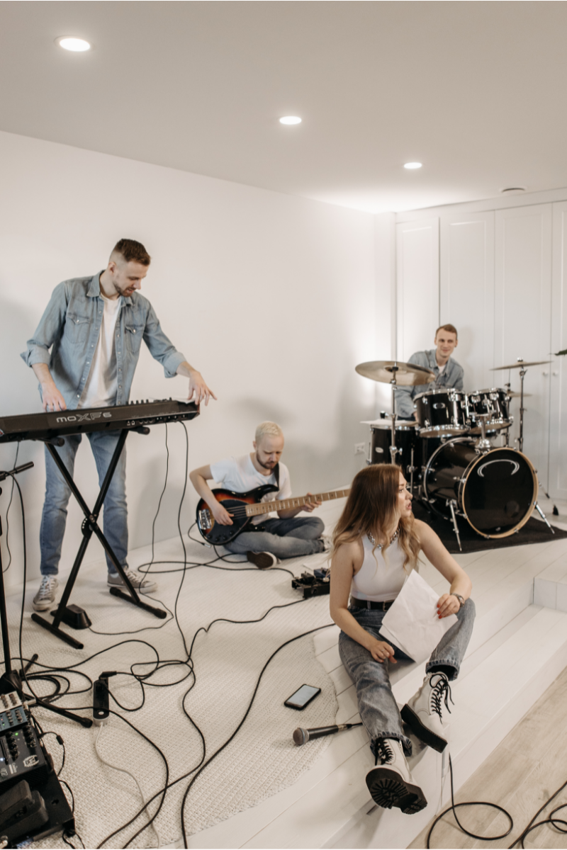 band sitting standing